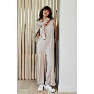 Varley Jumpsuit Romper Womens XS Tan Oatmeal Pelion Stretch Coastal Beach Lounge